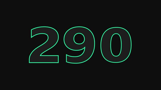 290 number countdown icon on black background 4k animation.	
