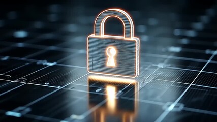 Futuristic digital padlock symbolizing cybersecurity amidst a high-tech data environment - Powered by Adobe