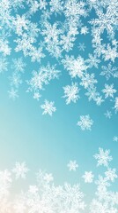 A minimalist holiday sale poster featuring bold white snowflakes on a serene blue background.