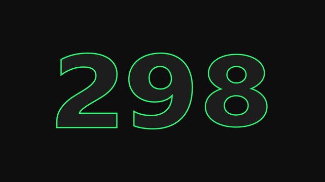 298 number countdown icon on black background 4k animation.	
