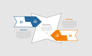 2 elements infographic comparison diagram with tilt star shape with big arrow container clash with 2 step for slide presentation