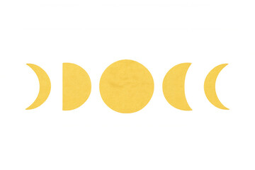 Moon phases showing waxing and waning cycle, gold glitter texture, celestial astronomy concept on transparent background