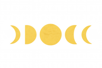 Moon phases showing waxing and waning cycle, gold glitter texture, celestial astronomy concept on transparent background