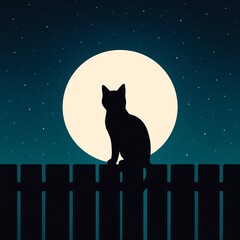 Black Cat Silhouette over Moon