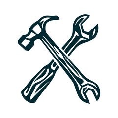 Hammer and Wrench Crossed - Labour Day Icon Labour Day Crossed hammer and wrench in thick geometric lines steel gray