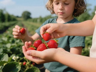 Child holding strawberries