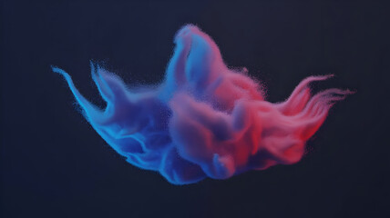 Dynamic abstract art with vibrant blue and red particles swirling in a dark atmosphere, creating a stunning visual effect