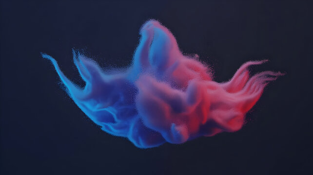 Dynamic abstract art with vibrant blue and red particles swirling in a dark atmosphere, creating a stunning visual effect