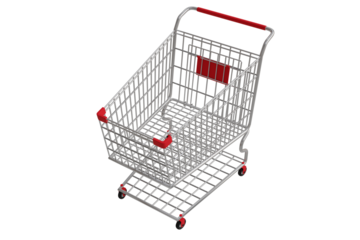 3D render image showing shopping cart on isolate white background