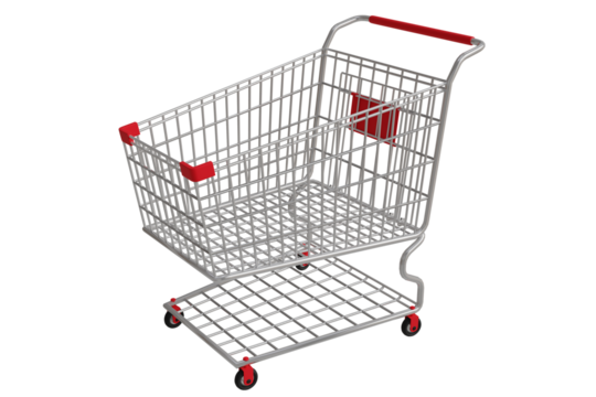 3D render image showing shopping cart on isolate white background