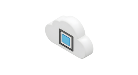 White Cloud Computing Storage Icon with Blue Digital Screen on a Cloud Shape