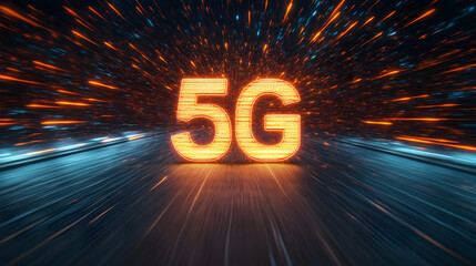 Low latency 5G technology – Dynamic representation of 5G technology with vibrant light trails in motion