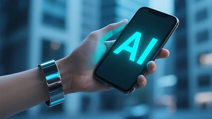 hand pushing button on a touch screen interface AI