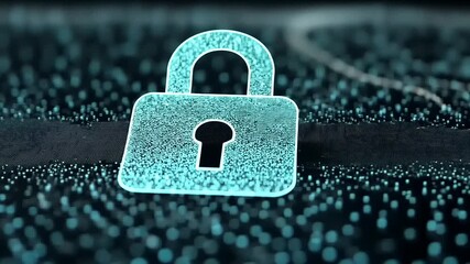 Futuristic digital padlock symbolizing online security amidst a backdrop of glowing data particles - Powered by Adobe