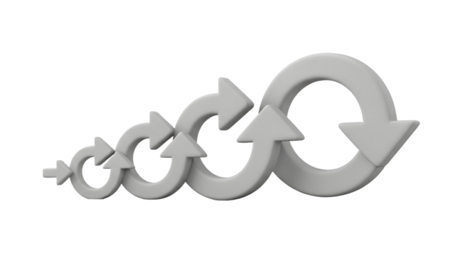 Abstract White Circular Arrows Moving Forward in Sequence Symbolizing Progress and Growth