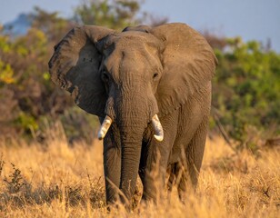 Fototapeta premium Majestic elephant in golden savanna (1)