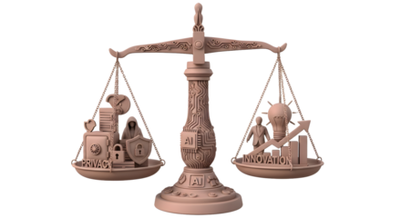 Digital Artificial Intelligence Scale Balancing Privacy and Innovation Concept