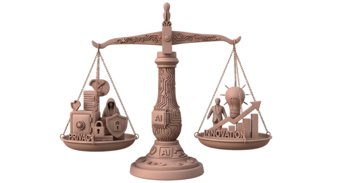 Digital Artificial Intelligence Scale Balancing Privacy and Innovation Concept