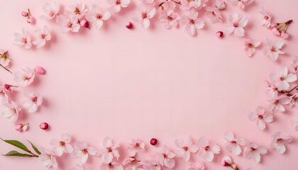 Fototapeta premium Delicate Cherry Blossom Frame on Soft Pink Background, Springtime Elegance