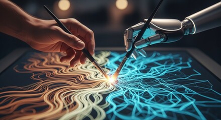 Human AI Creative Collaboration Digital Art Concept