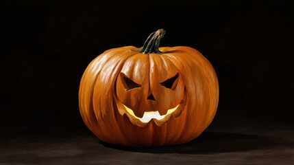 Obraz premium Spooky Halloween Pumpkin with Carved Face and Glow Inside