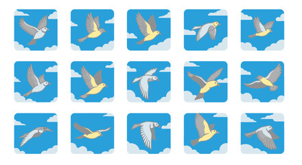 Birds in Flight Against a Blue Sky with Clouds.