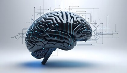 Digital Brainscape: Neural Network and Artificial Intelligence Concept with Blue Light