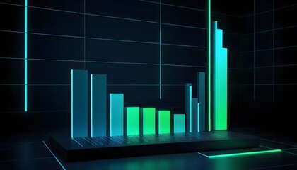 Futuristic Data Visualization: Neon Bar Graph on Dark, Gridded Background.