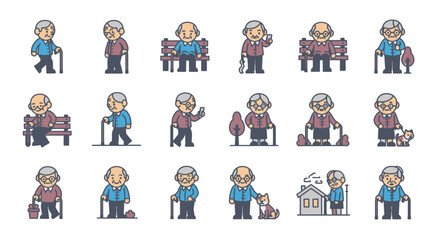 Elderly People Activities Illustrations.