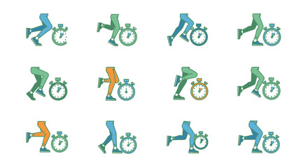 Running Legs and Stopwatch Icons Set.