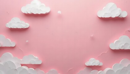 Obraz premium Playful Paper Clouds Against a Pastel Pink Background