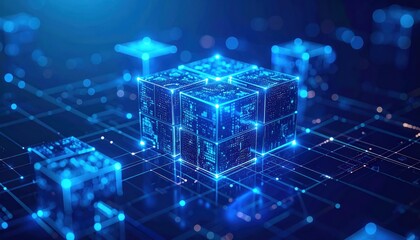 3D Digital Cube Network with Data Center, and Technology Background.