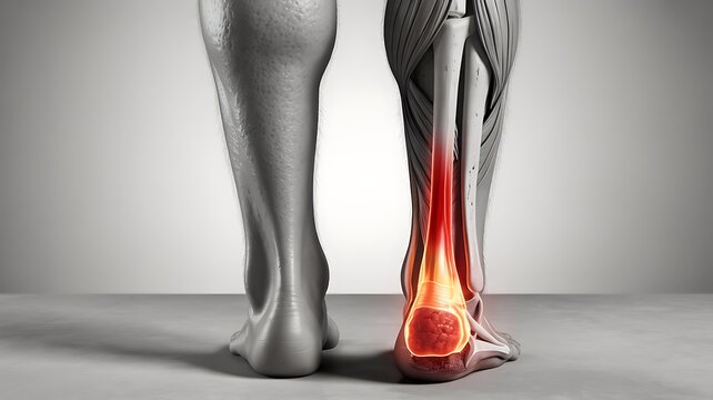 Achille's Tendon Anatomy Visualized: Illustrates injury/pain. For medical, marketing, educational material, web use, design projects, and editorial.