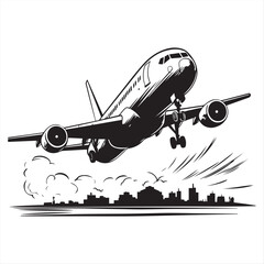 Airplane Taking Off Over Cityscape