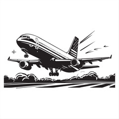 Airplane taking off with American flag