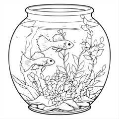 Fish Bowl with Two Fish and Aquatic Plants