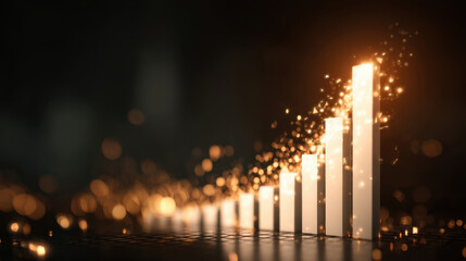 Glowing bar graph represents growth and success, with sparkling elements enhancing visual appeal. This symbolizes progress, achievement, and financial prosperity