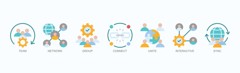 Connecting Teams Icon Set Isolated Vector Illustration Concept With Icon Of Team, Network, Group, Connect, Unite, Interactive, Sync In Flat Style