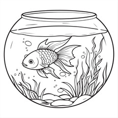 Goldfish in a Round Fishbowl with Aquatic Plants