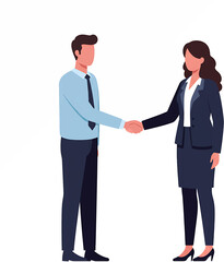 Fototapeta premium Businessman and businesswoman shaking hands formal attire professional partnership flat design illustration.