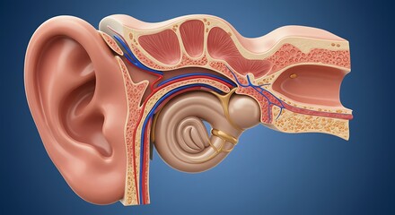 Human Ear Anatomy: Detailed Cross-Section Illustration