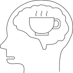 human head brain icon and coffee cup icon with white background