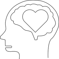 human head brain icon and love icon with white background