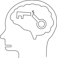 human head brain icon and broken key icon with white background