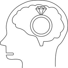 human head brain icon and diamond ring icon with white background