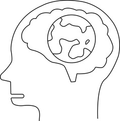 human head brain icon and earth icon with white background