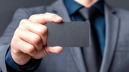 Professional Businessman Displaying Blank Card in Formal Attire