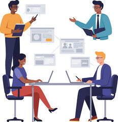 Obraz premium Diverse Team Collaboration in Modern Office Setting Discussing Ideas.