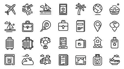 Fototapeta premium Travel icons suitcase passport plane boat globe.