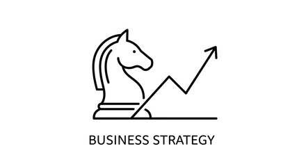 Business strategy graphic with a chess knight and upward trend graph.